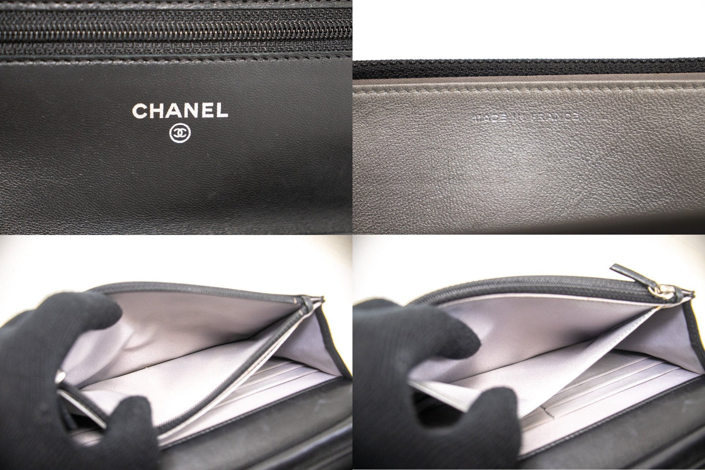 CHANEL Black Camellia Embossed Wallet On Chain WOC Shoulder Bag k68