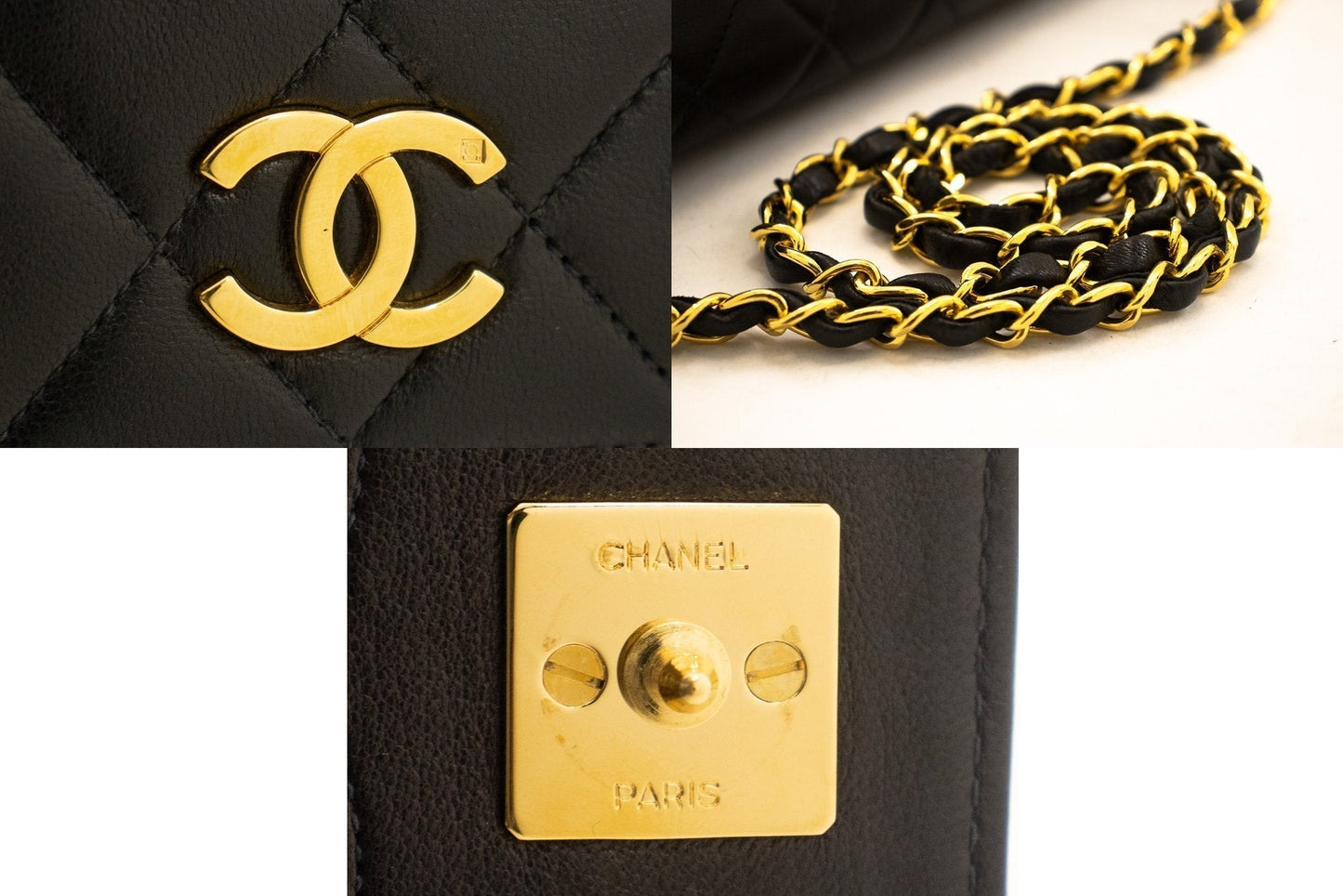 CHANEL Full Flap Chain Shoulder Bag Clutch Black Quilted Lambskin k19