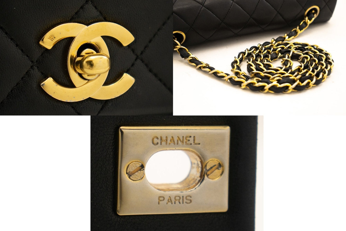 CHANEL Full Flap Chain Shoulder Bag Black Quilted Lambskin Leather j95