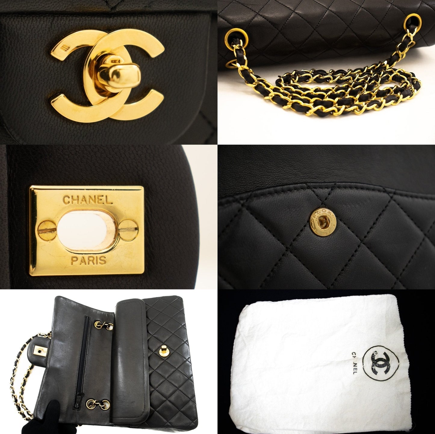 CHANEL Classic Double Flap Medium Chain Shoulder Bag Black Lamb k70