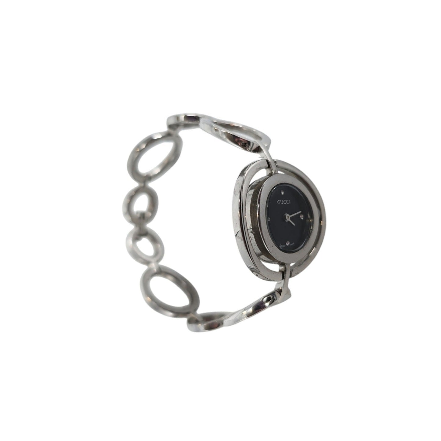 Gucci 22mm Round Link Bangle Watch w/ Black Dial