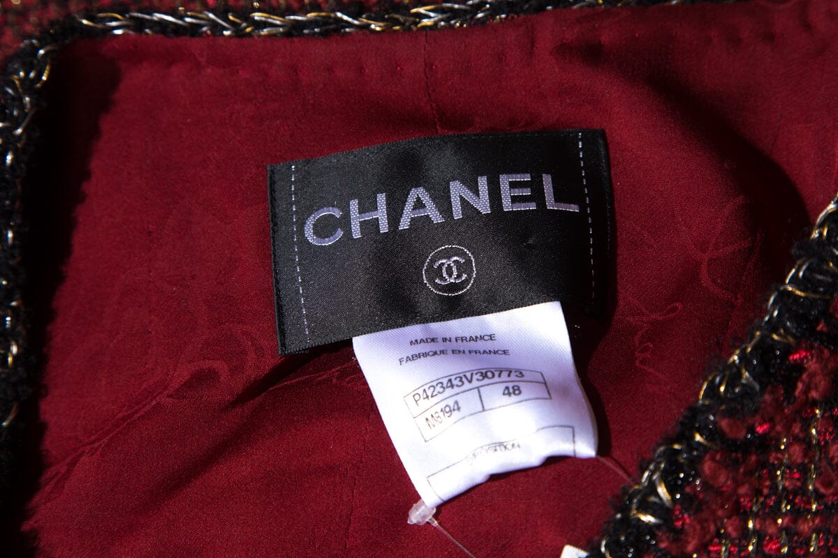 Chanel Red/Black Metallic Fantasy Tweed Blazer SZ 48