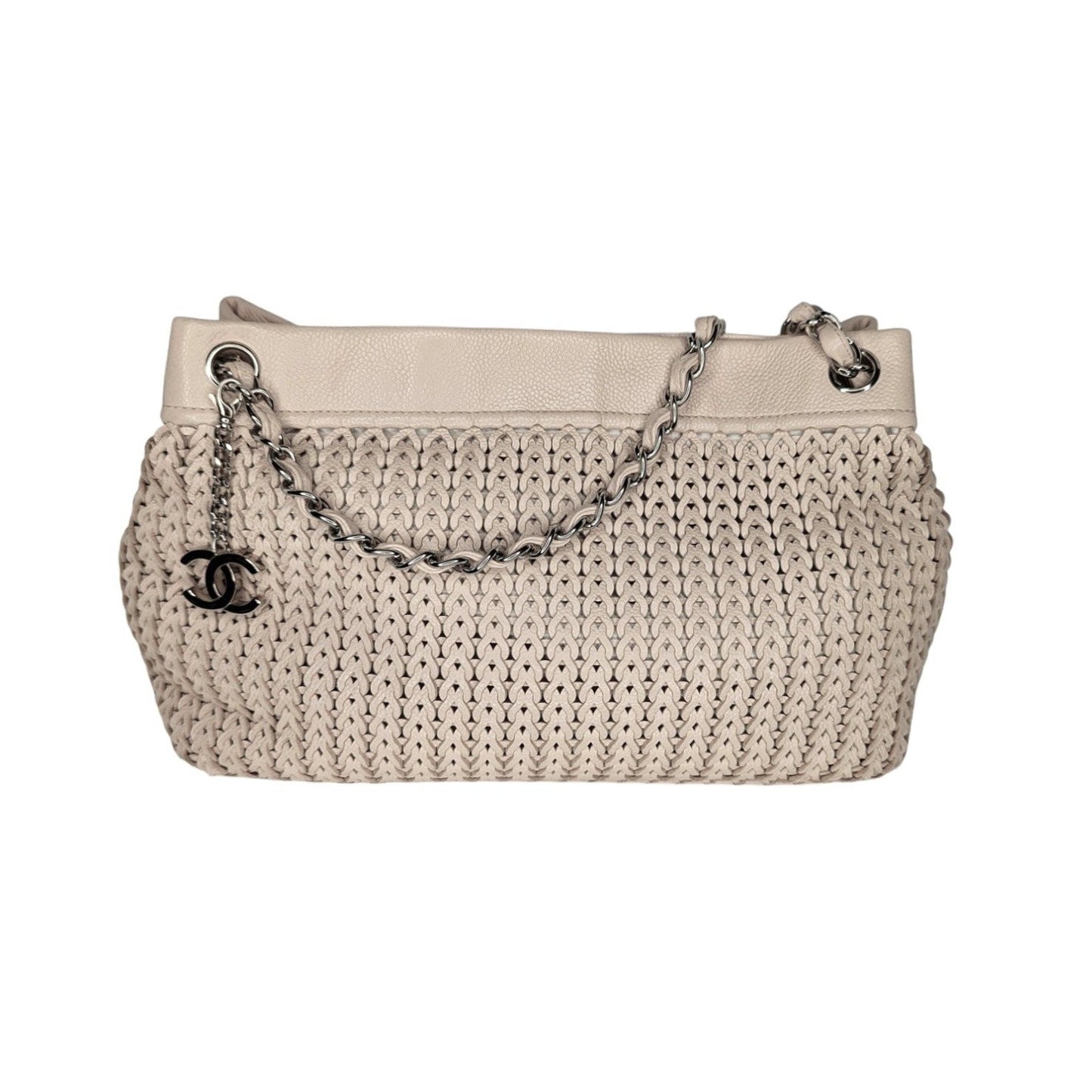 Chanel Vintage CC Charm Beige Woven Leather Tote