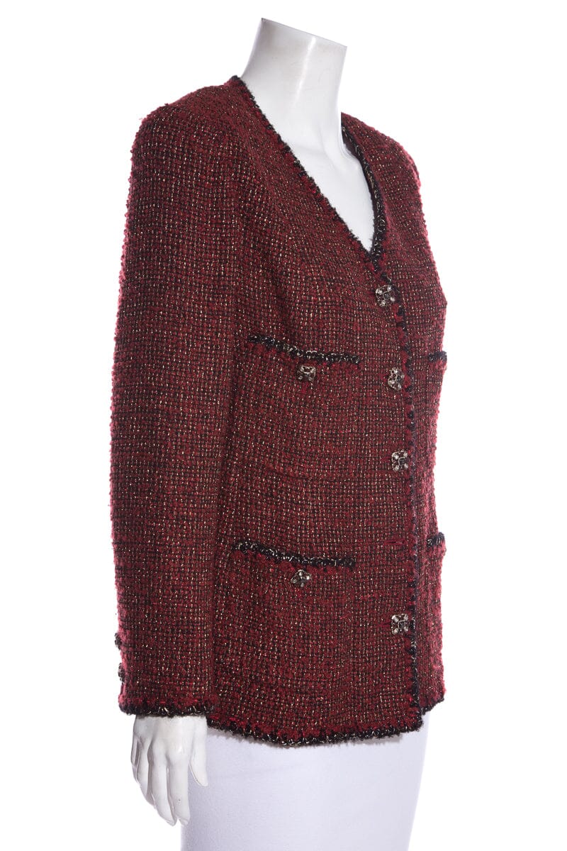 Chanel Red/Black Metallic Fantasy Tweed Blazer SZ 48