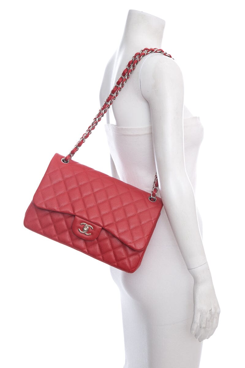 Chanel Red Jumbo Caviar Double Flap Handbag