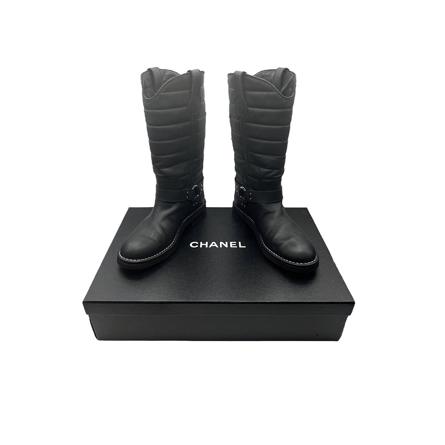 Chanel Quilted Calfskin Star Biker Boots Sz 40