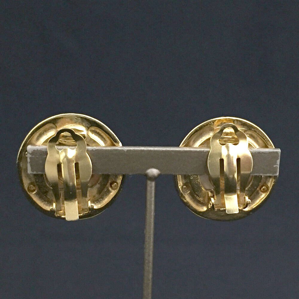 CHANEL CC Logo Gold Tone Pearl Earrings