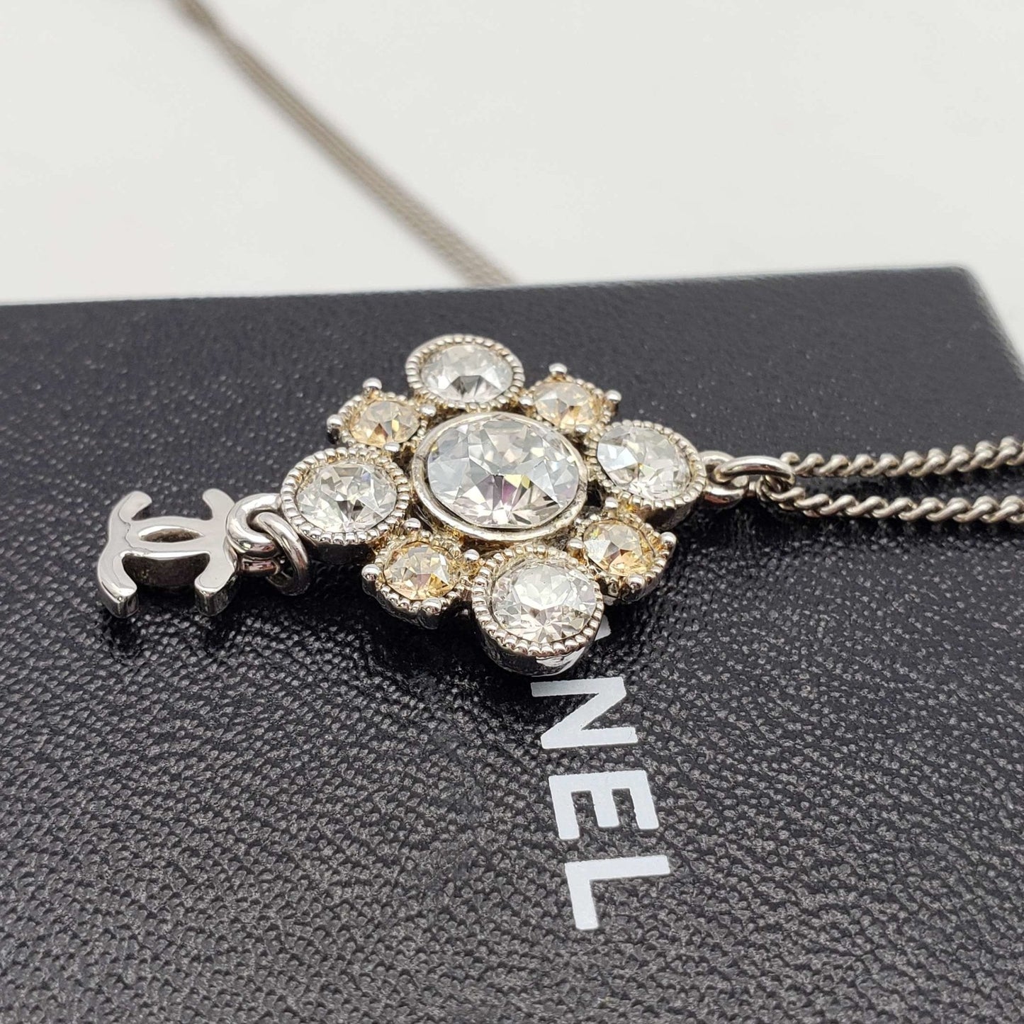 CHANEL CC with stone Necklace Silver Color