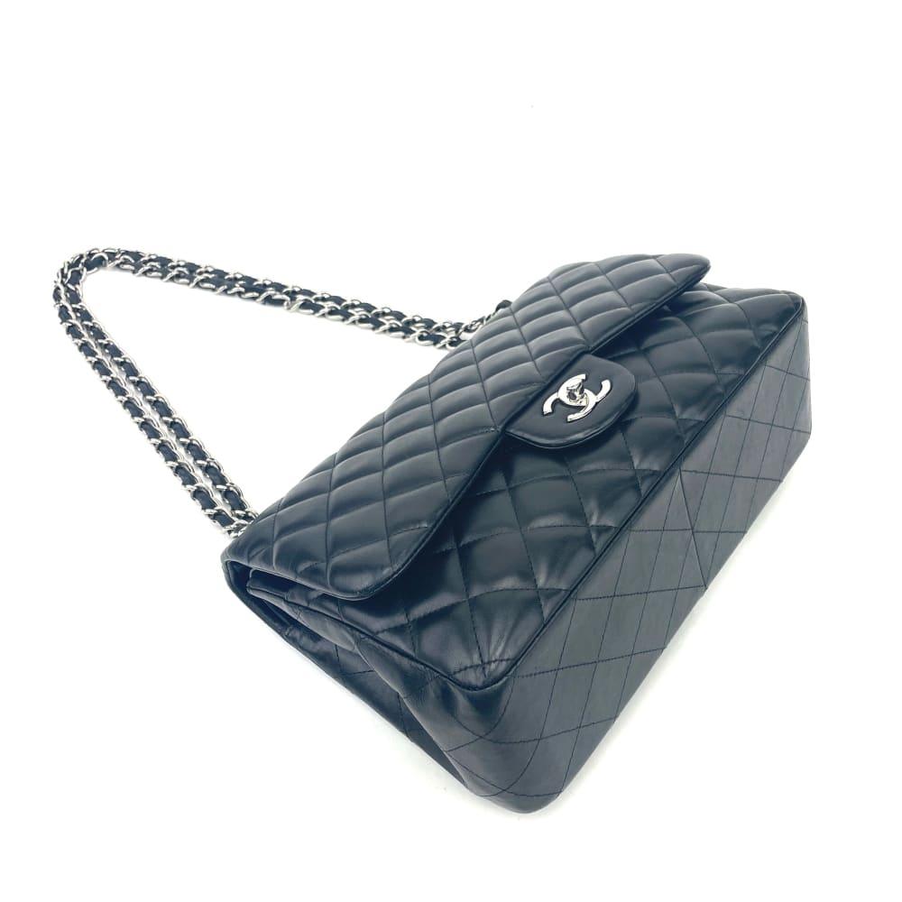 CHANEL 2010-2011 Classic Jumbo Double Flap Lambskin Bag w/Silver