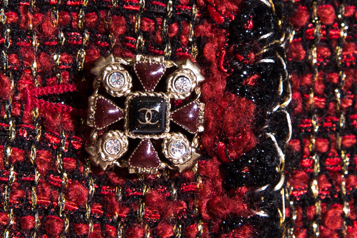 Chanel Red/Black Metallic Fantasy Tweed Blazer SZ 48