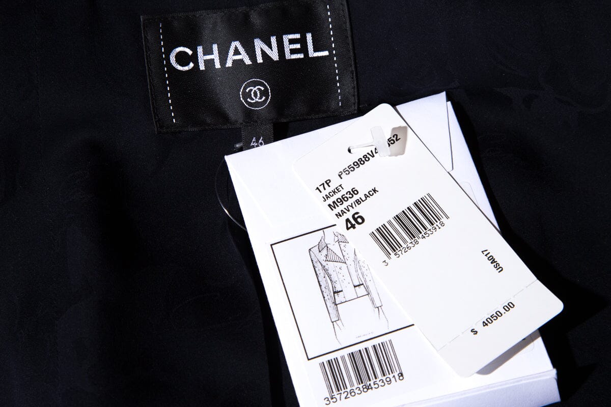 Chanel Navy Tweed Stripe Detail Blazer SZ 46 NWT