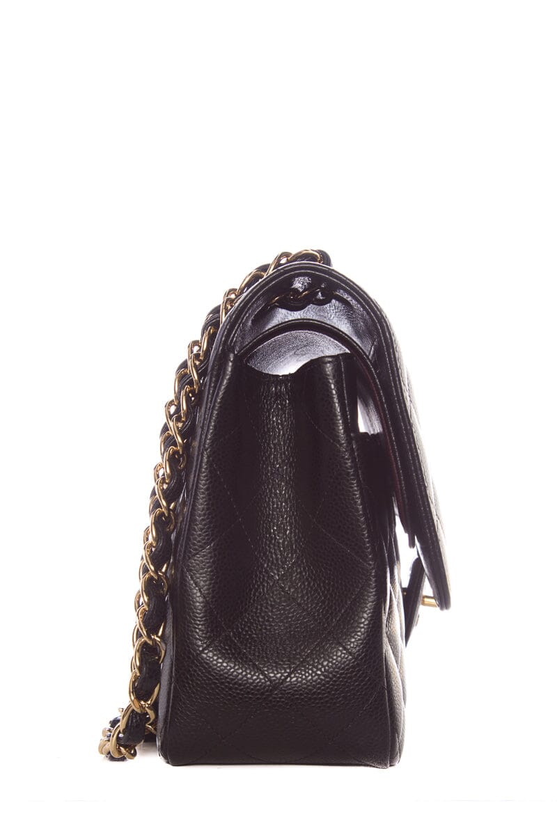 Chanel Black Caviar Classic Jumbo Double Flap GHW Handbag