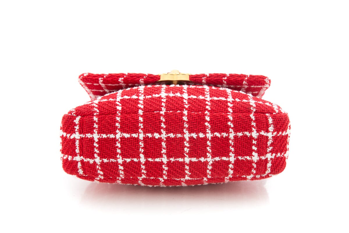 Chanel Tweed Quilted Flap Red & White Handbag