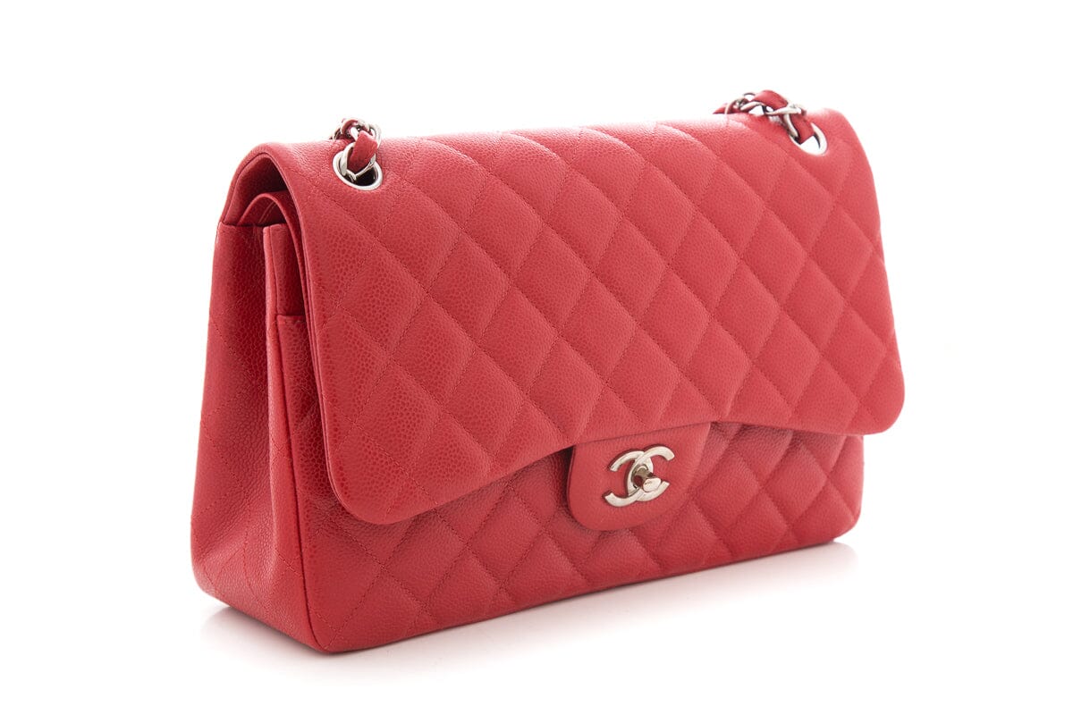 Chanel Red Jumbo Caviar Double Flap Handbag