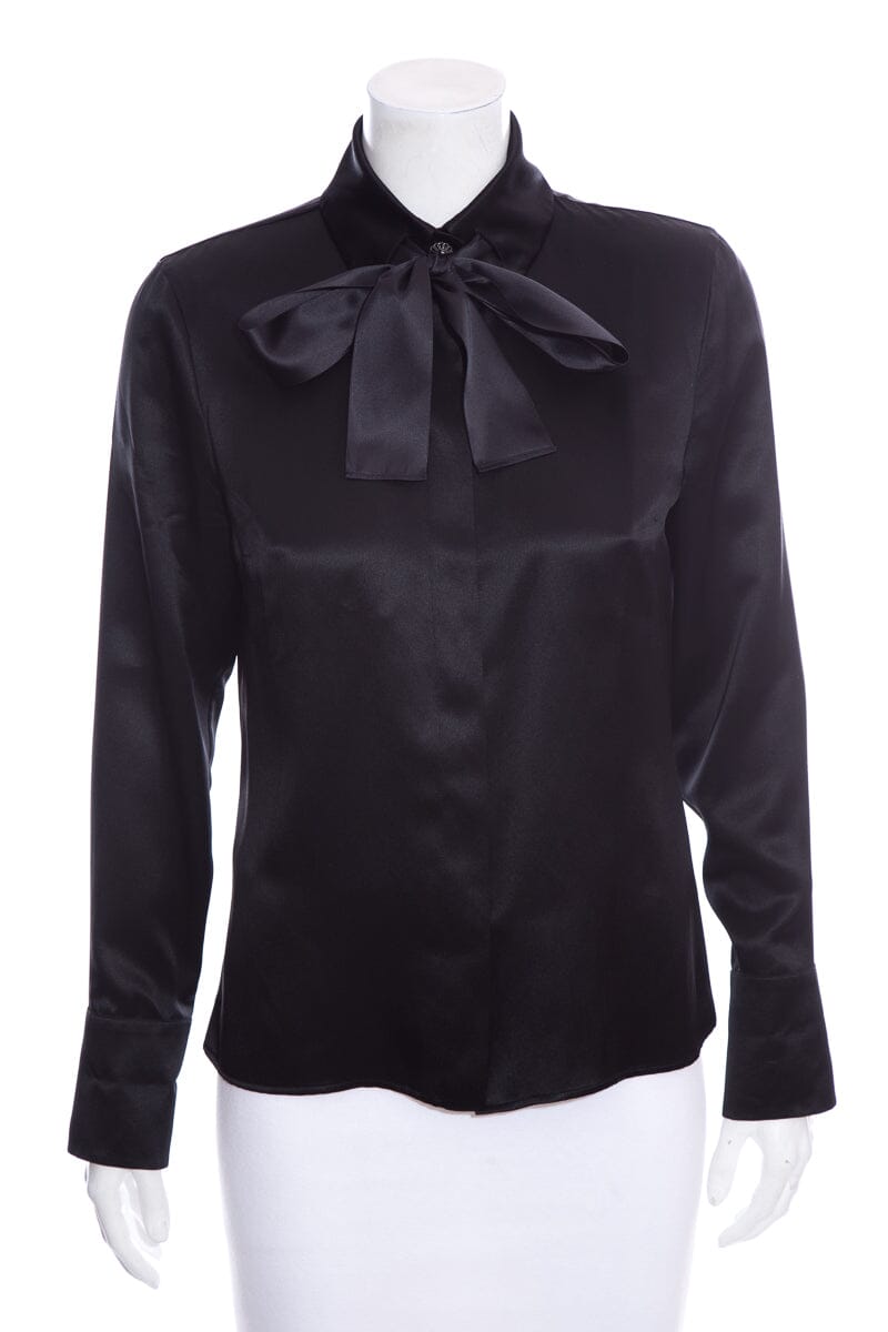 Chanel Black Silk Satin Blouse SZ 38