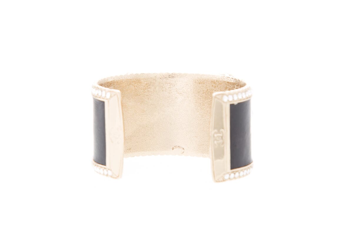 Chanel Black Rhinestone & Pearl Bow Cuff Bracelet