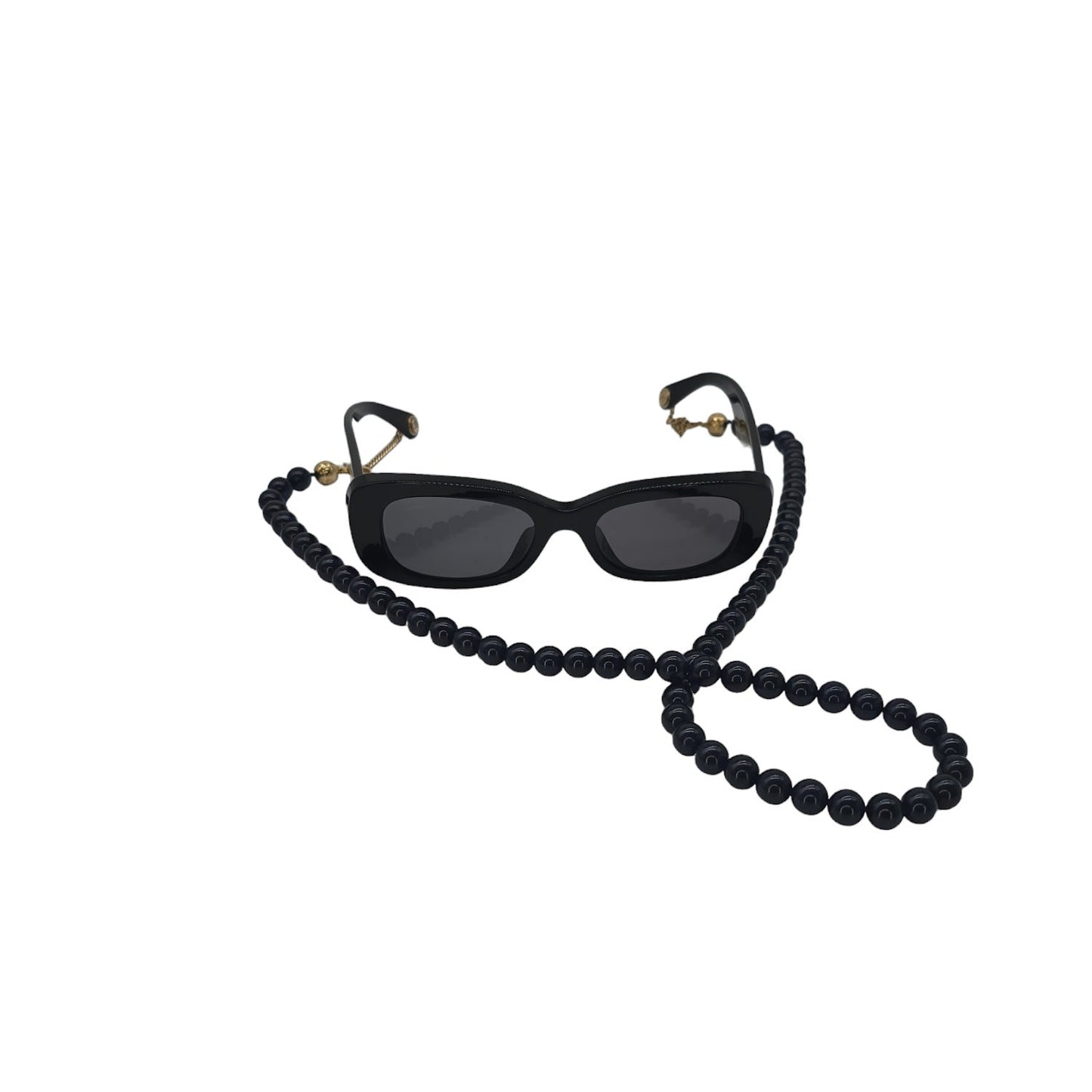 Chanel 5488-A Black Rectangle Sunglasses w/ Bead Chain