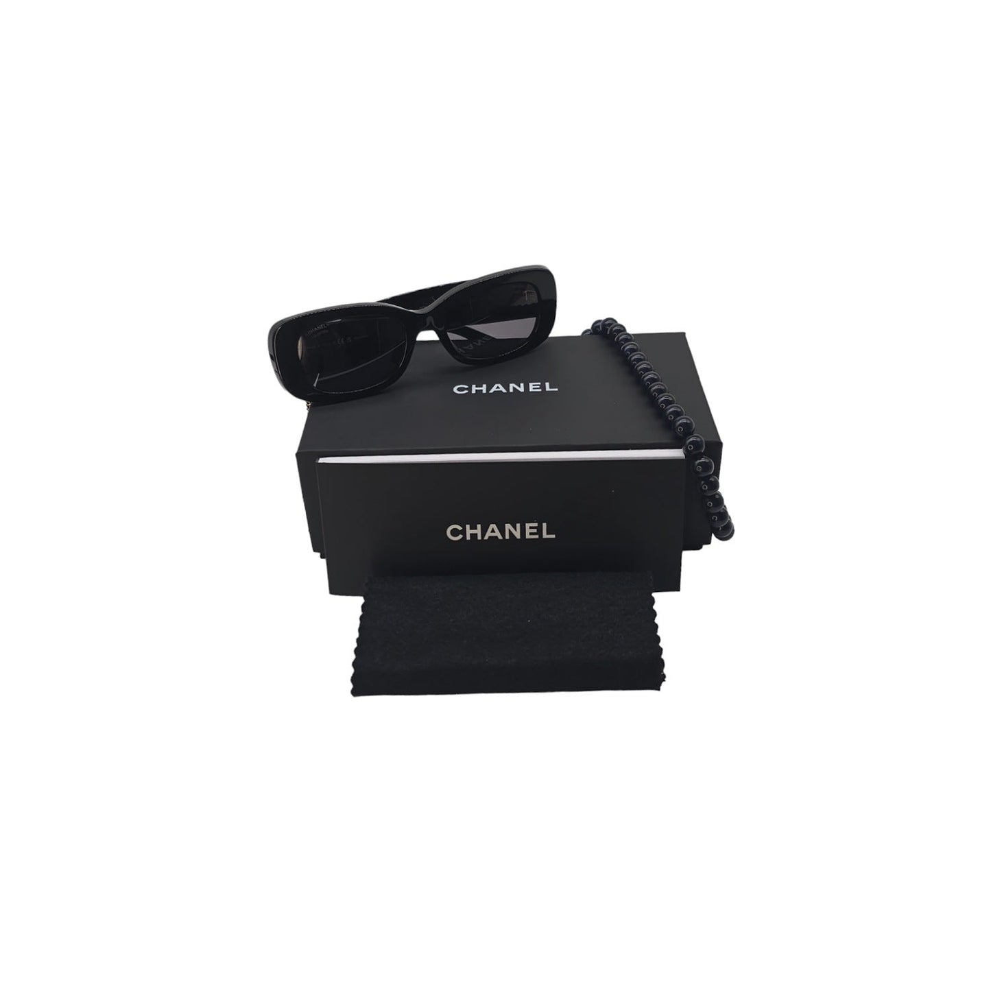 Chanel 5488-A Black Rectangle Sunglasses w/ Bead Chain