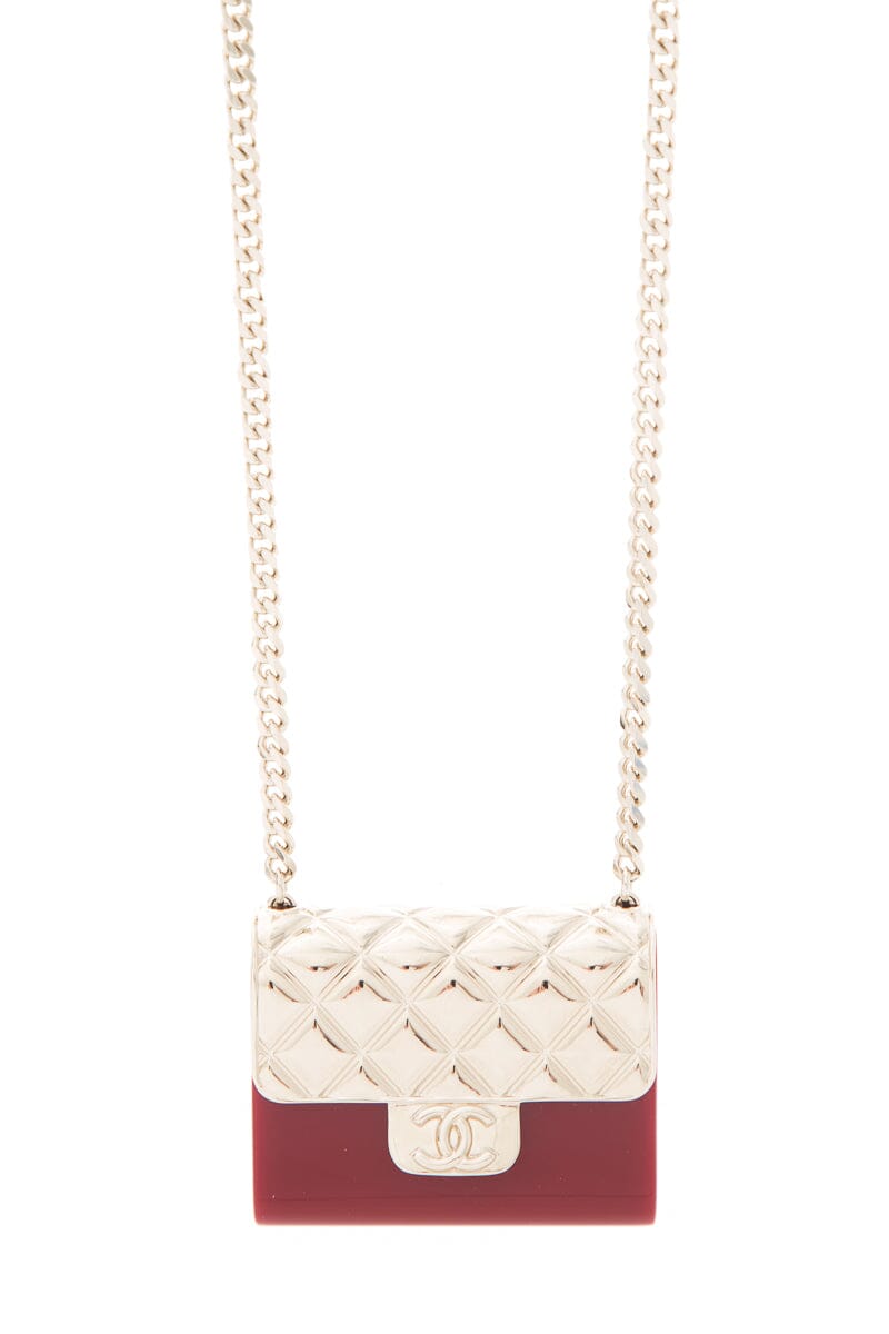 Chanel Red & Gold Resin Quilted Minaudiere Flap Clutch on Chain