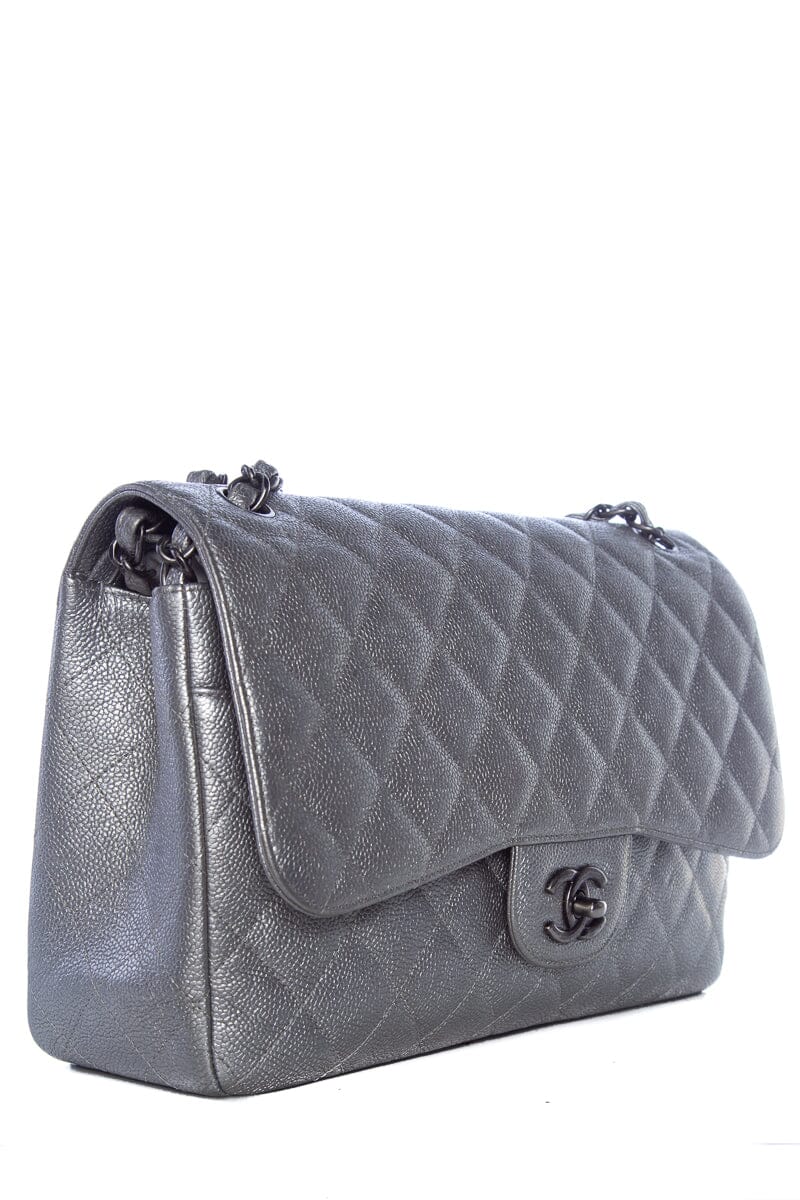 Chanel Silver Caviar Jumbo RHW Handbag