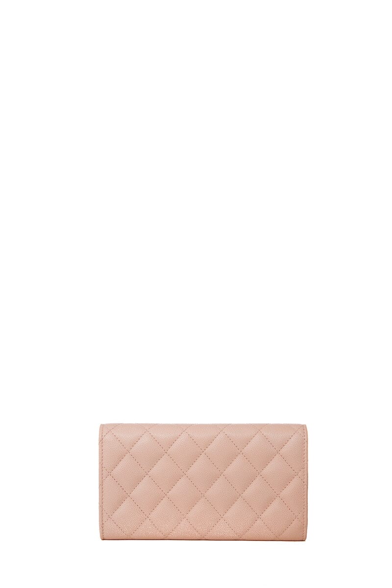 Chanel Light Pink Caviar Quilted Crystal CC Large Gusset Flap Wallet
