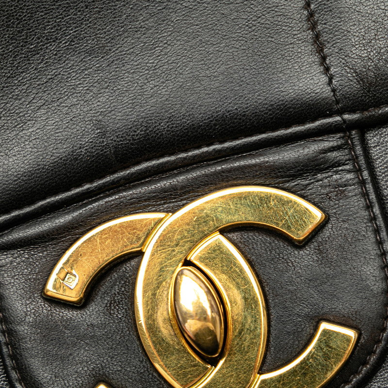 Chanel Mademoiselle Coco Mark Double Flap Chain Shoulder Bag Black Gold Lambskin