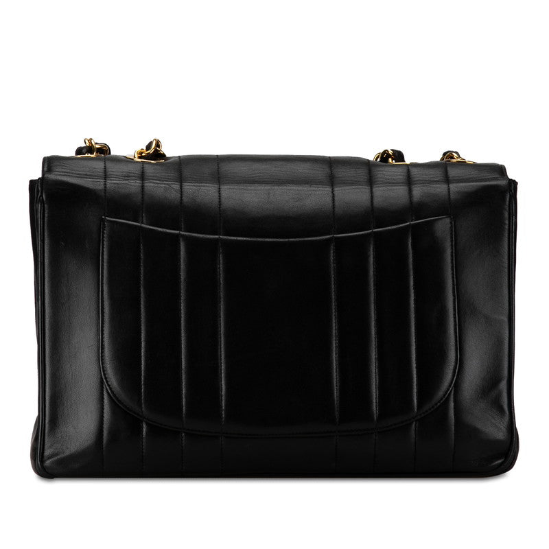 Chanel Mademoiselle Coco Mark Double Flap Chain Shoulder Bag Black Gold Lambskin