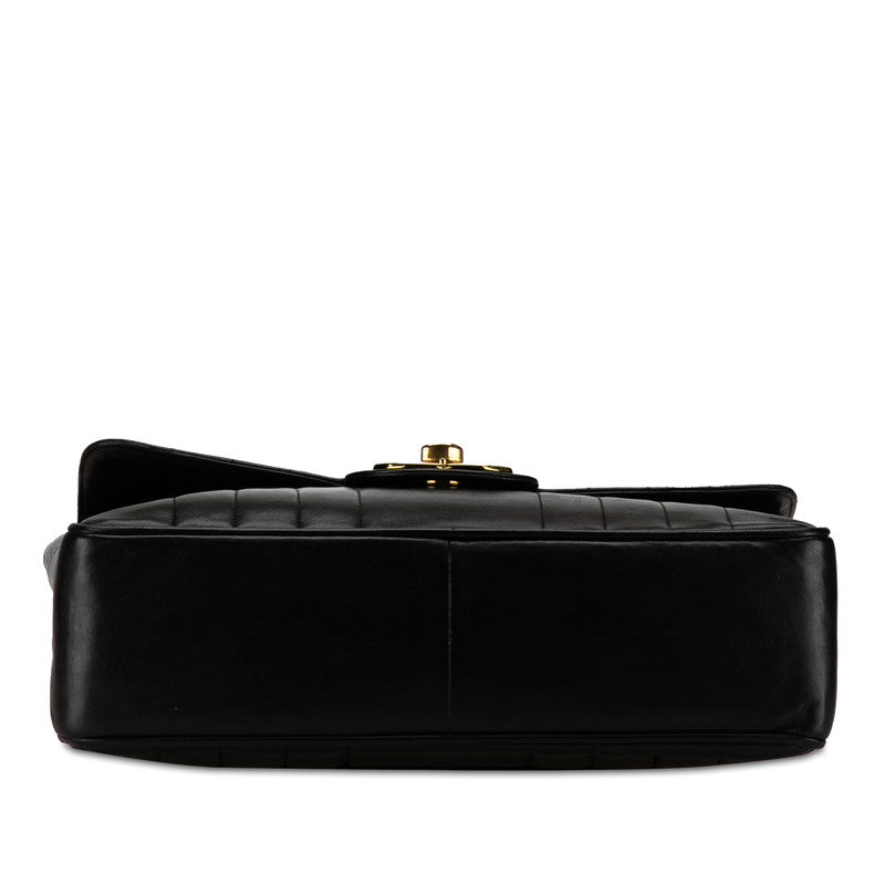 Chanel Mademoiselle Coco Mark Double Flap Chain Shoulder Bag Black Gold Lambskin