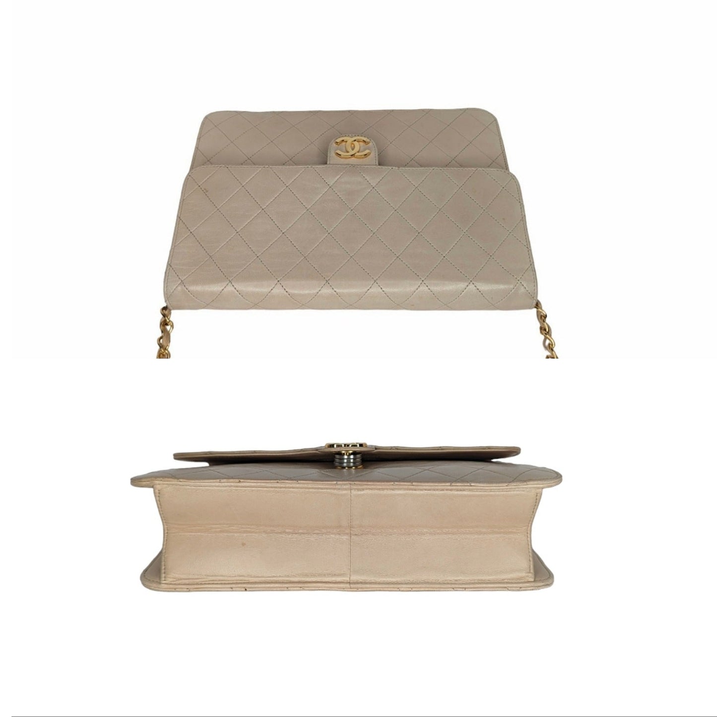 Chanel Vintage Beige Quilted Lambskin Medium Flap Bag