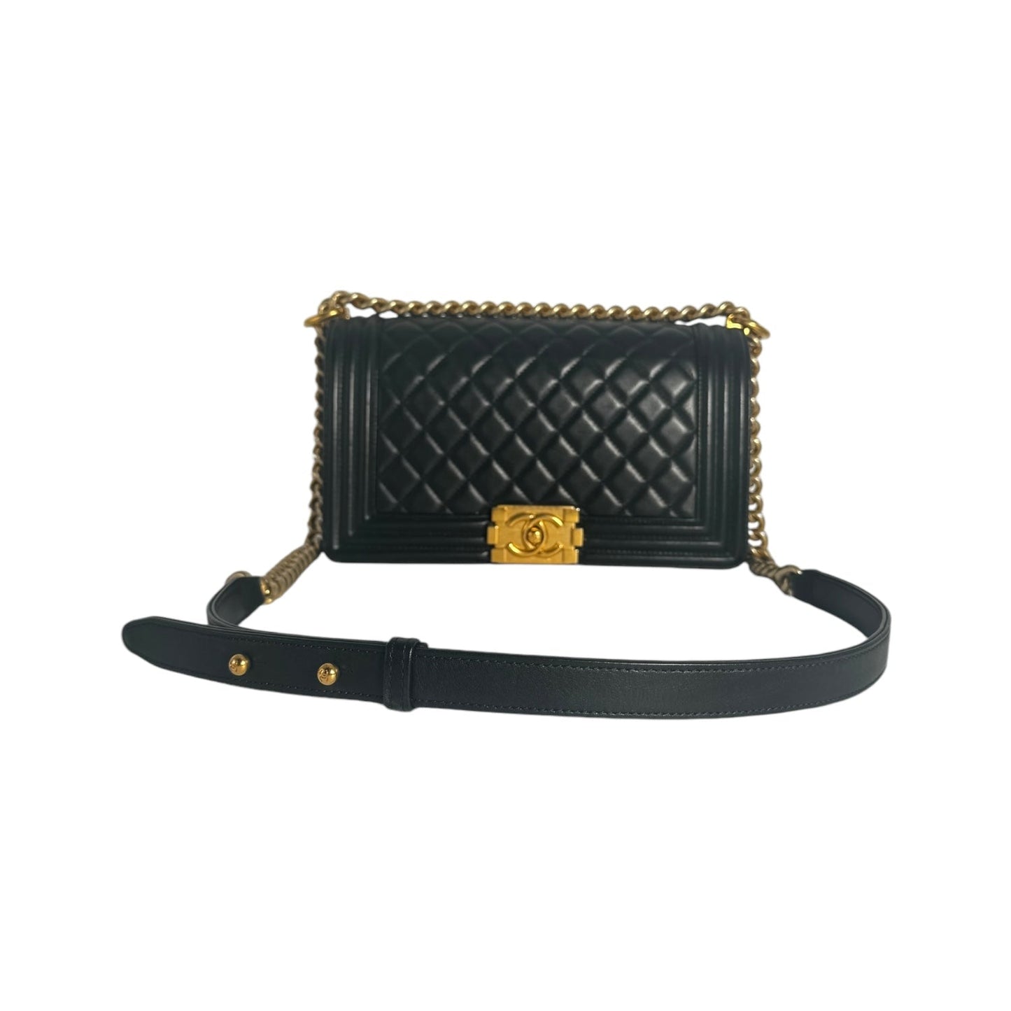 Chanel Black Quilted Lambskin Medium Boy Bag