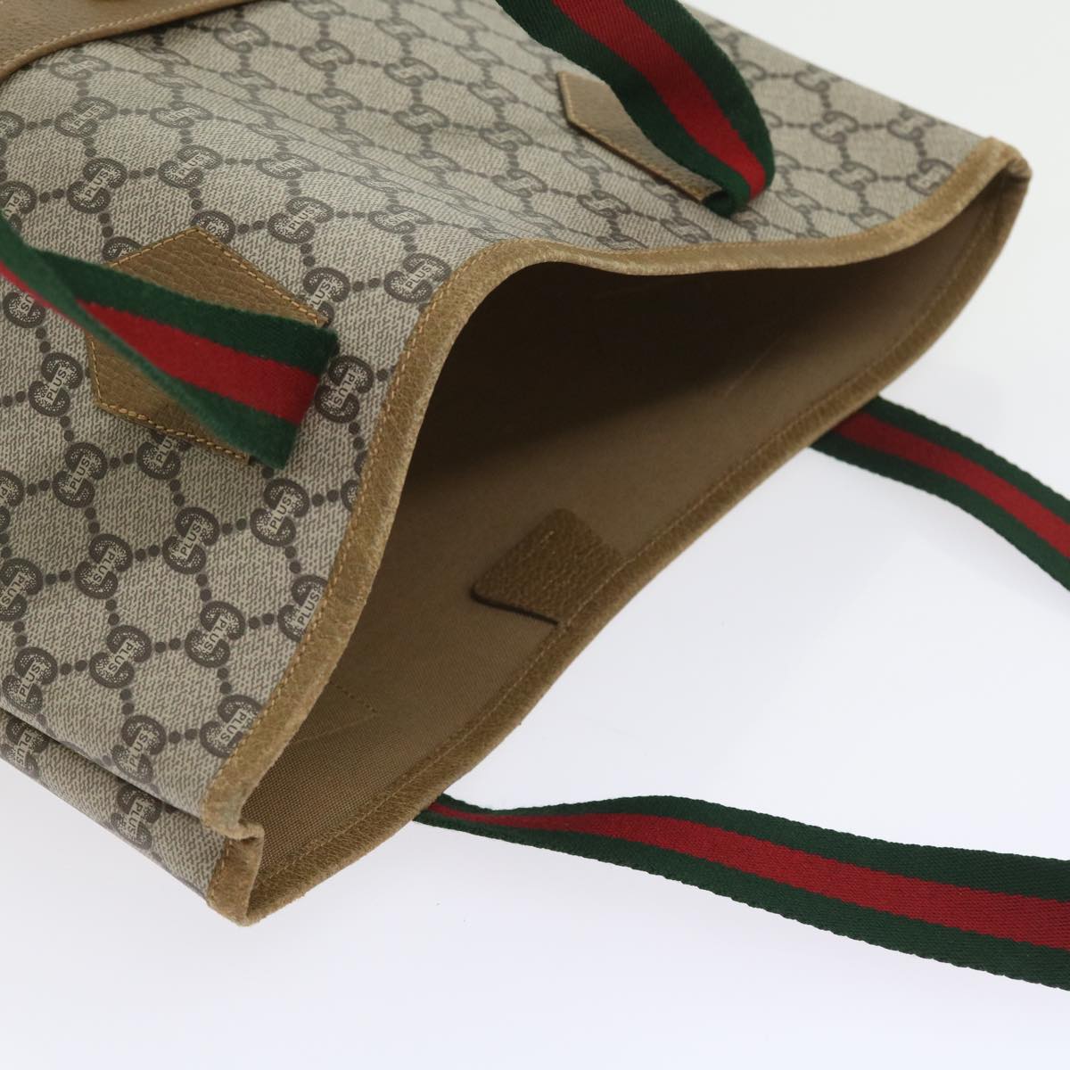 GUCCI GG Plus Supreme Web Sherry Line Tote Bag Beige Red Green ep2191