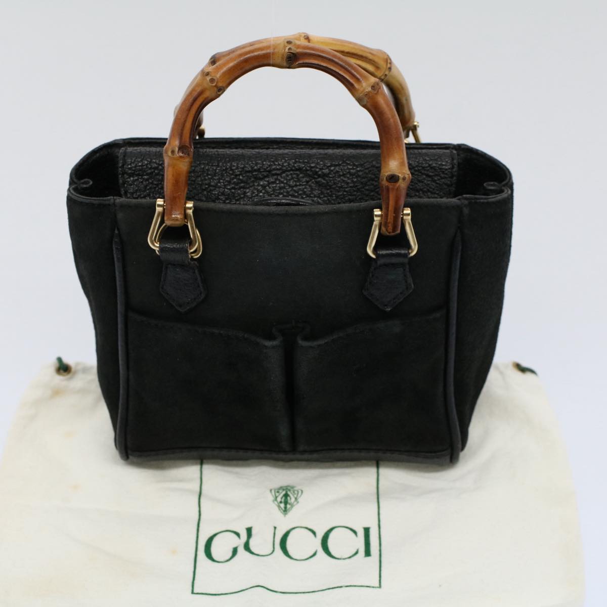 GUCCI Bamboo Hand Bag Suede Leather Black 007 1793 0238 ep2337