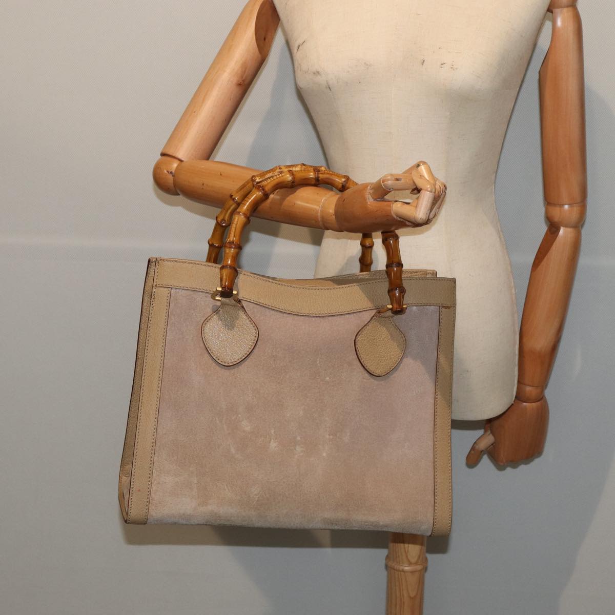 GUCCI Bamboo Hand Bag Suede Beige Gold 002 0260 2615 ep5358