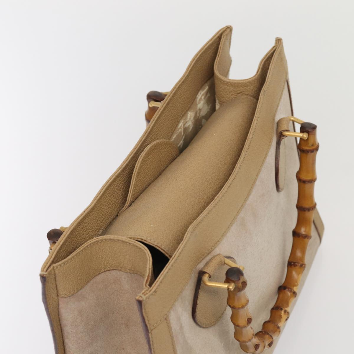 GUCCI Bamboo Hand Bag Suede Beige Gold 002 0260 2615 ep5358