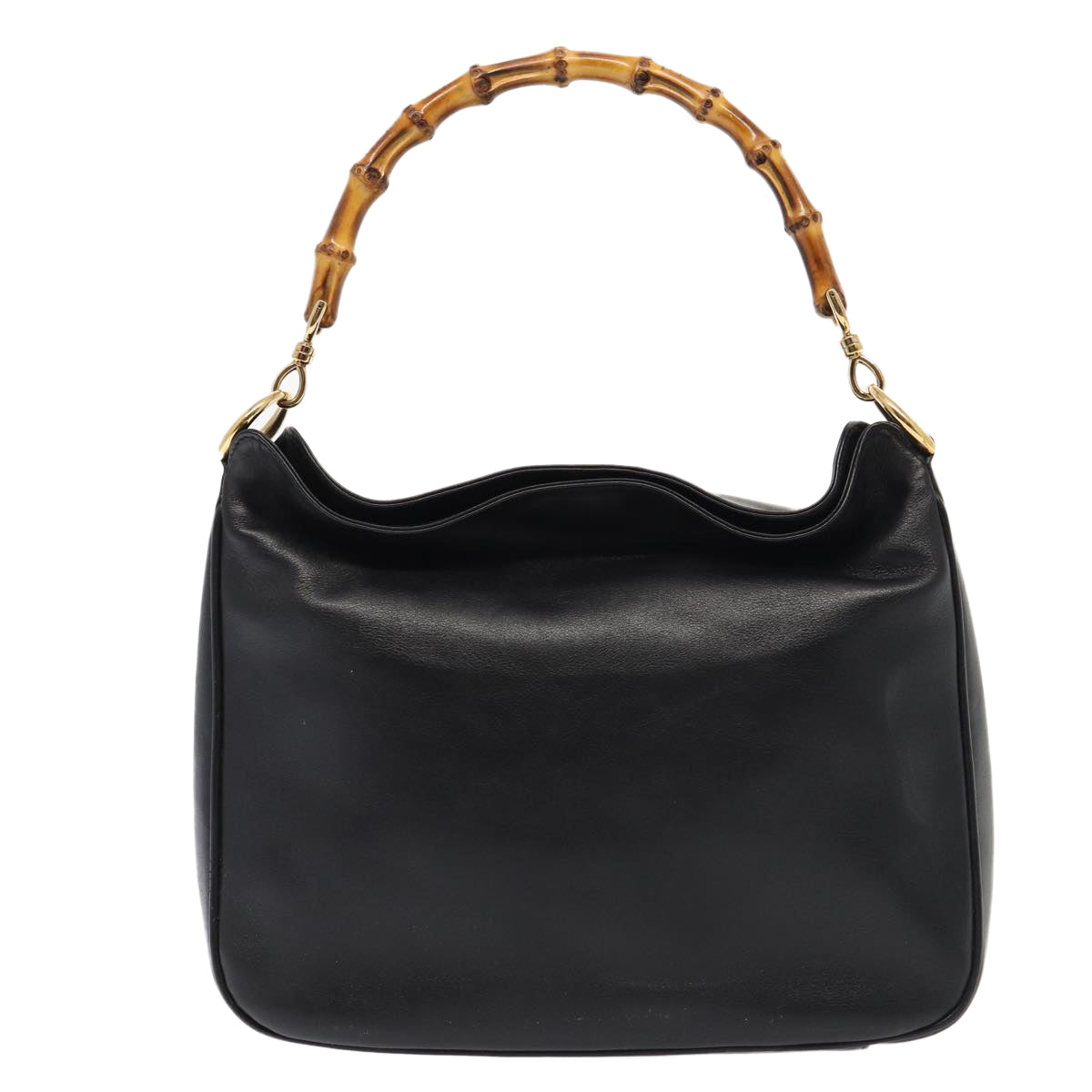 GUCCI Bamboo Hand Bag Leather 2way Black Gold 001 1638 ep5360