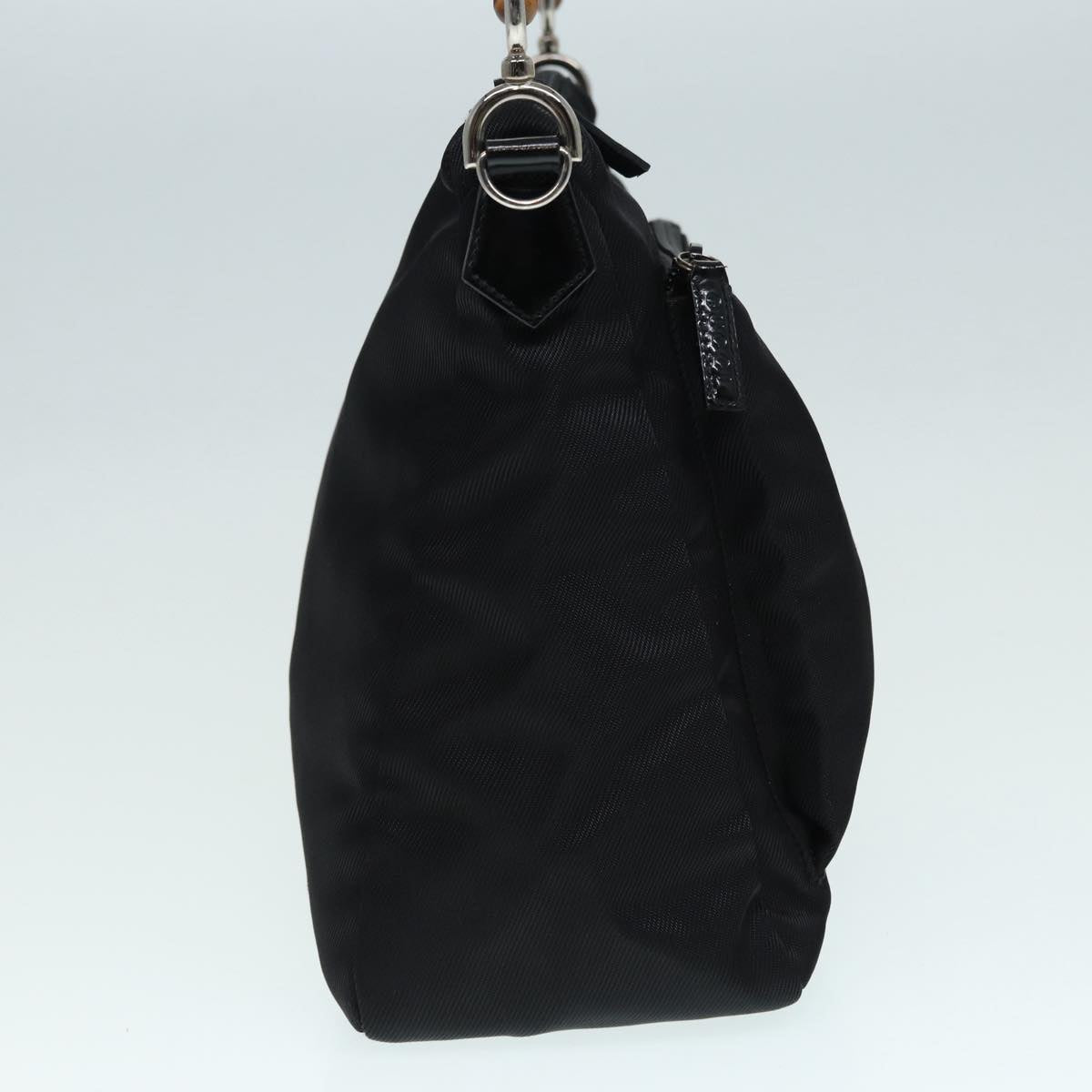 GUCCI Bamboo Hand Bag Nylon Black Silver 000 0509 ep5387