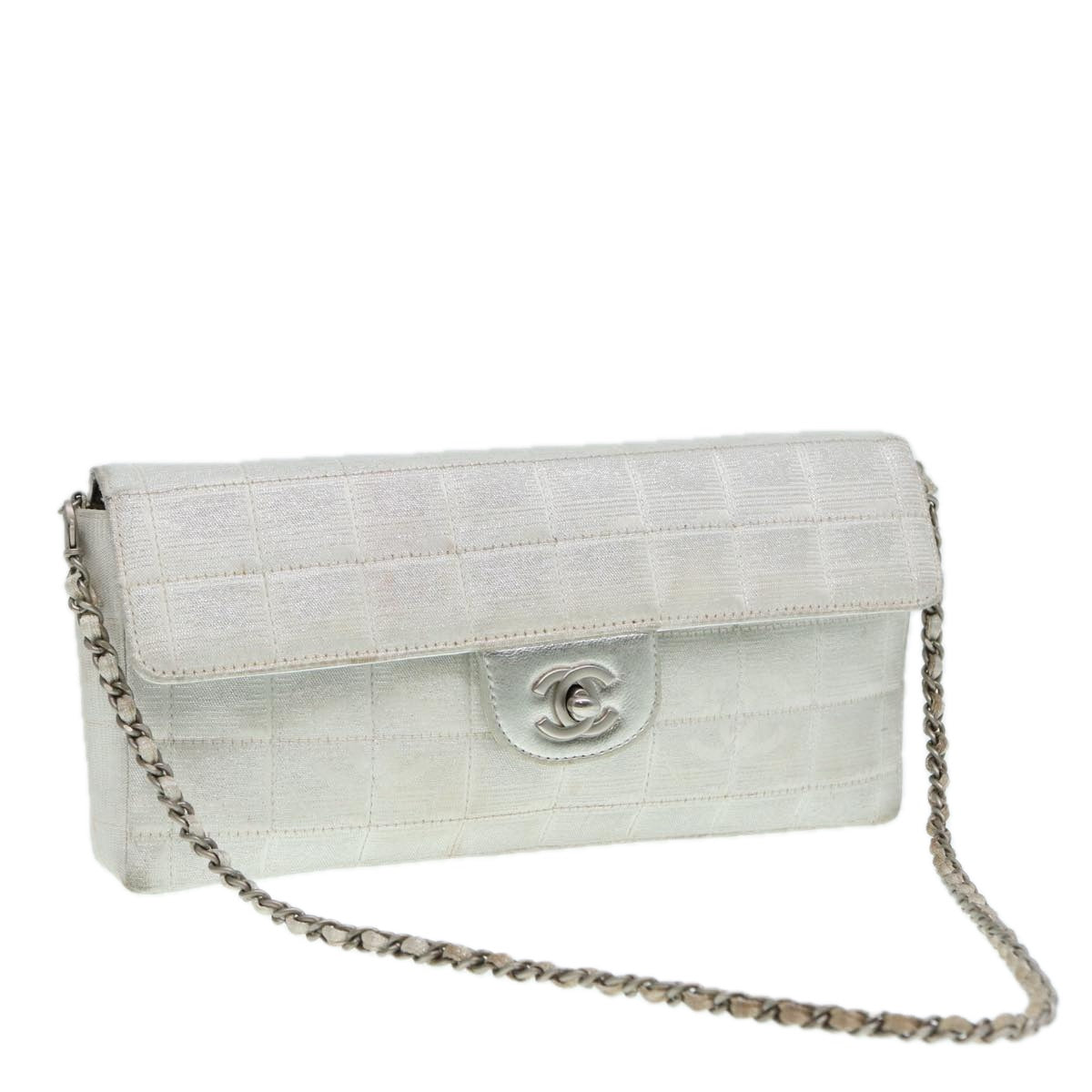 CHANEL Chain New Travel Line Shoulder Bag Nylon Beige Silver CC ep5439