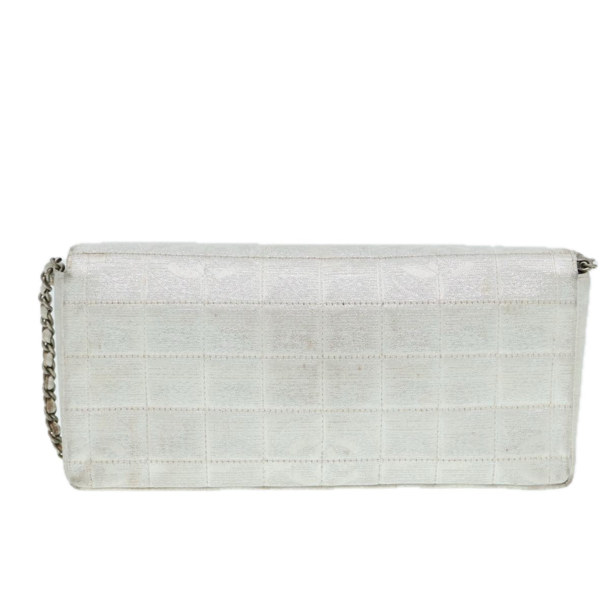CHANEL Chain New Travel Line Shoulder Bag Nylon Beige Silver CC ep5439