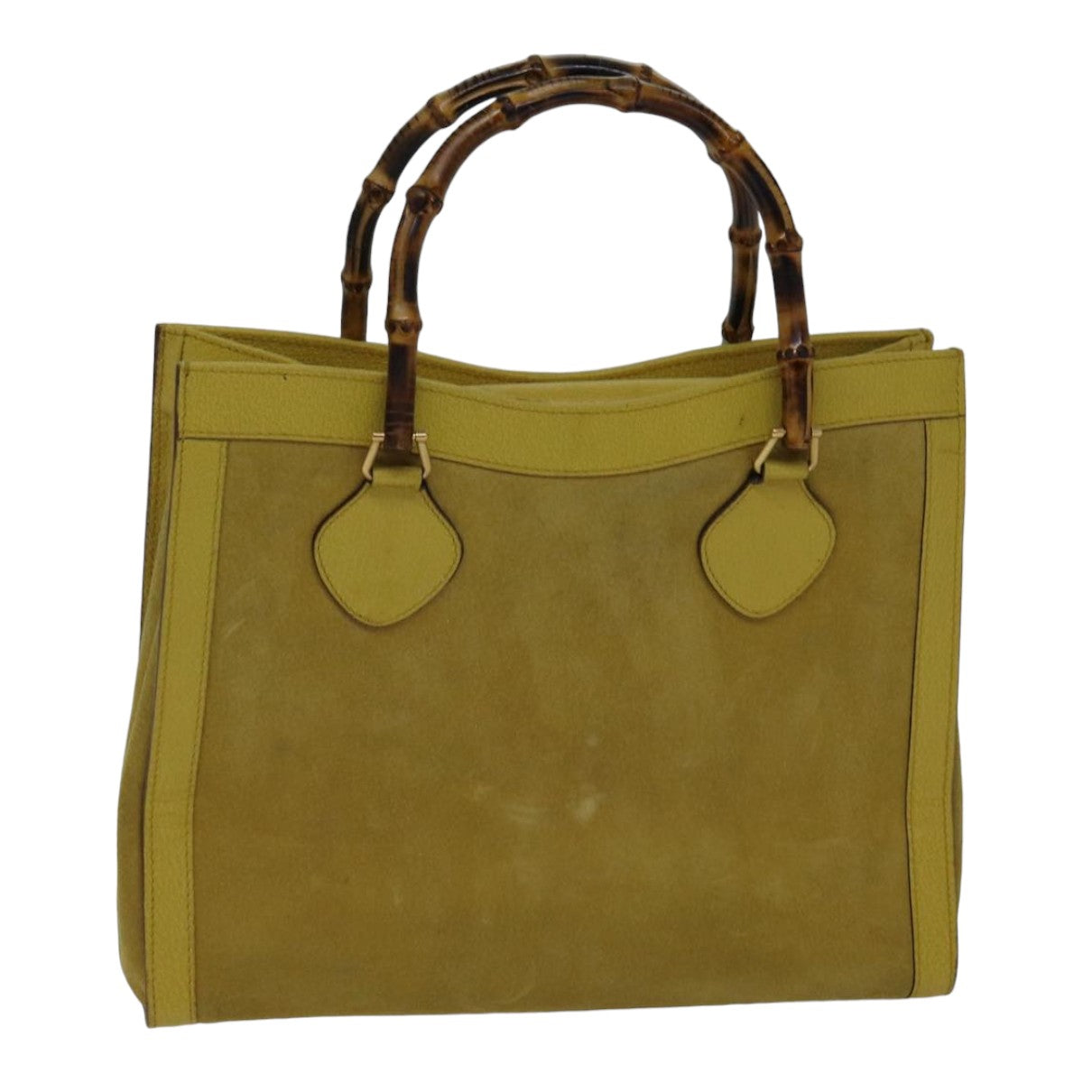 GUCCI Bamboo Hand Bag Suede Leather Yellow Gold 002 2853 0260 0 ep5476