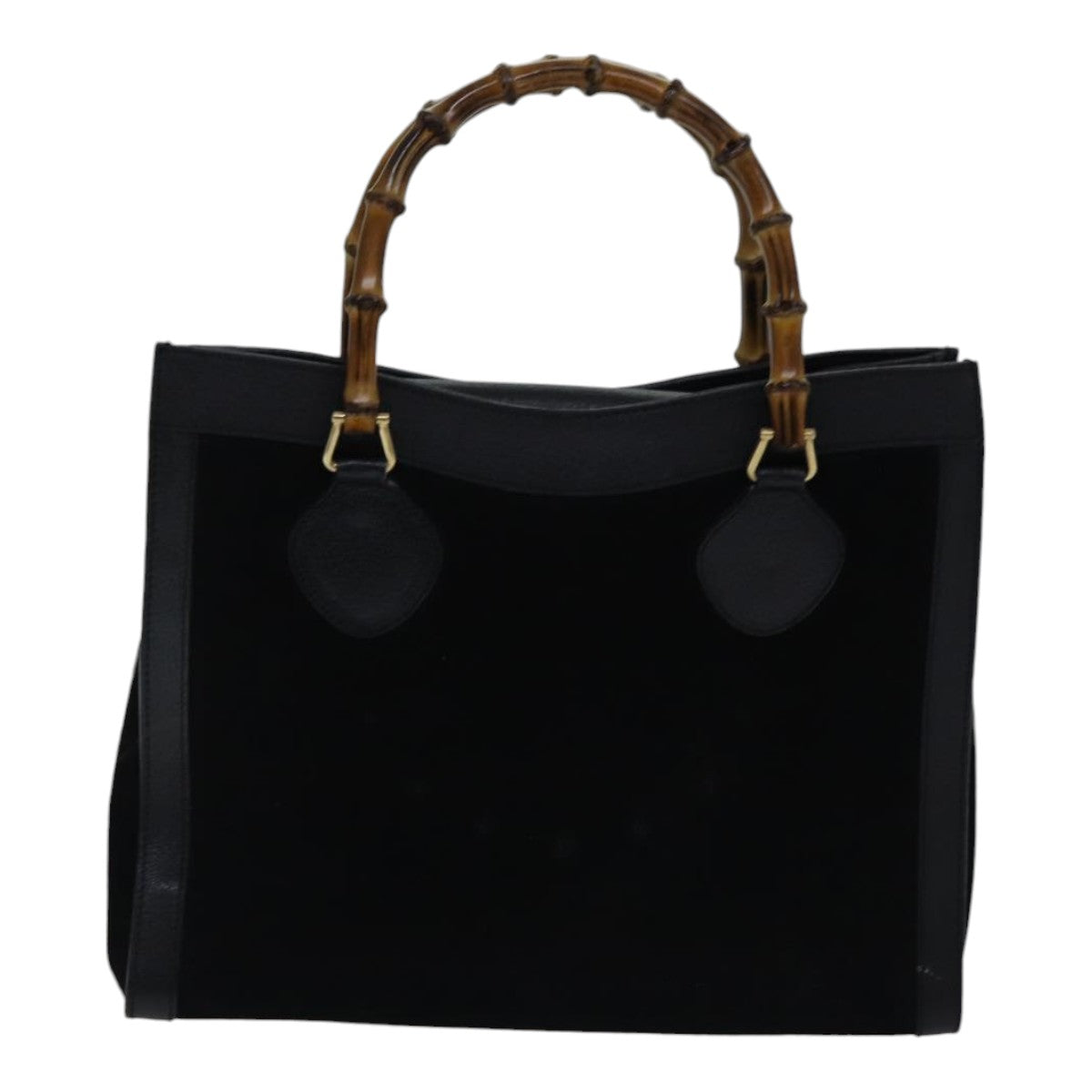 GUCCI Bamboo Hand Bag Suede Leather Black Gold 002 1186 0260 ep5511