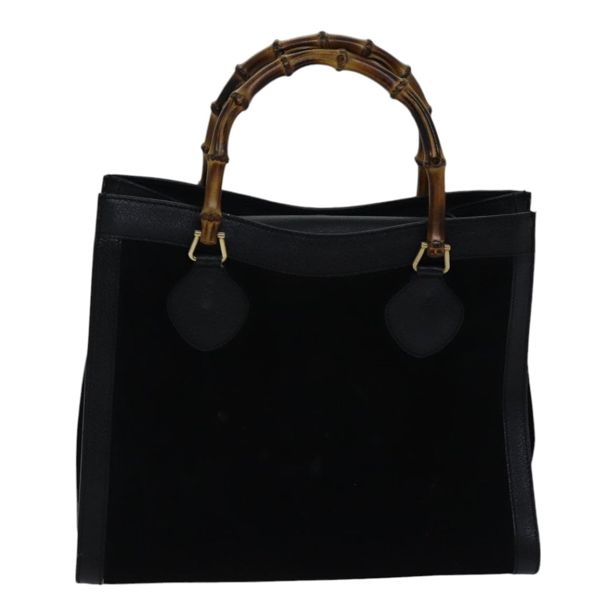 GUCCI Bamboo Hand Bag Suede Leather Black Gold 002 1186 0260 ep5511
