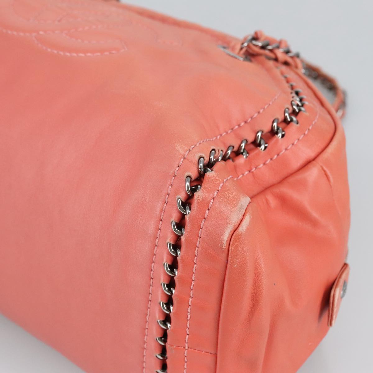 CHANEL COCO Mark Chain Hand Bag Leather Pink Silver CC ep6290