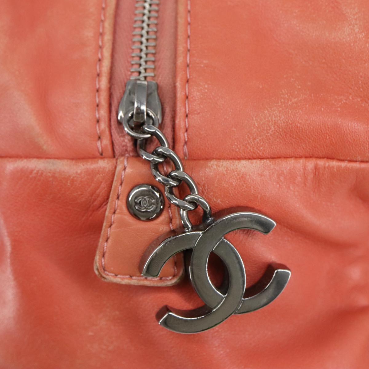 CHANEL COCO Mark Chain Hand Bag Leather Pink Silver CC ep6290