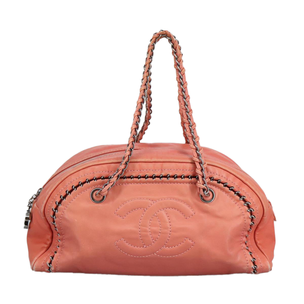 CHANEL COCO Mark Chain Hand Bag Leather Pink Silver CC ep6290