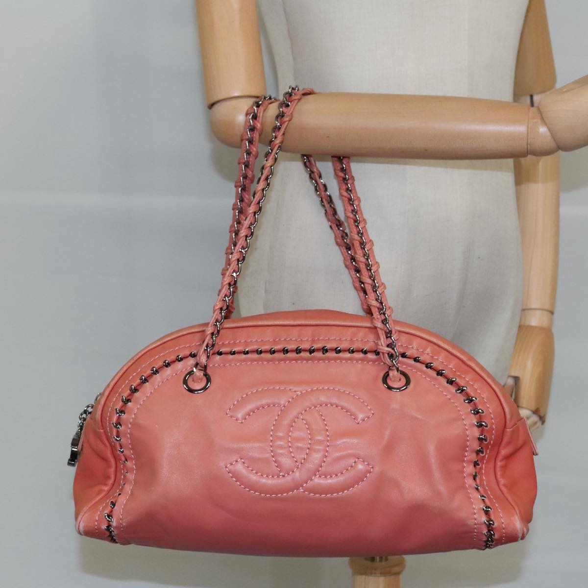 CHANEL COCO Mark Chain Hand Bag Leather Pink Silver CC ep6290