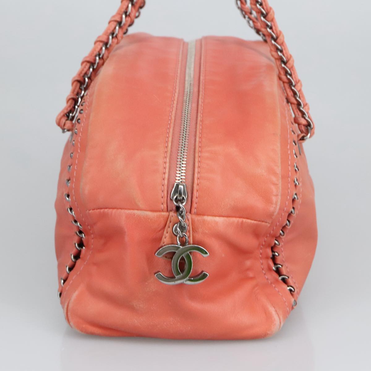 CHANEL COCO Mark Chain Hand Bag Leather Pink Silver CC ep6290