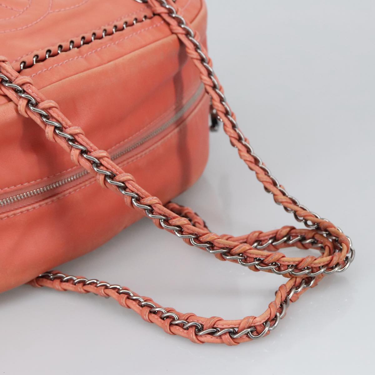 CHANEL COCO Mark Chain Hand Bag Leather Pink Silver CC ep6290