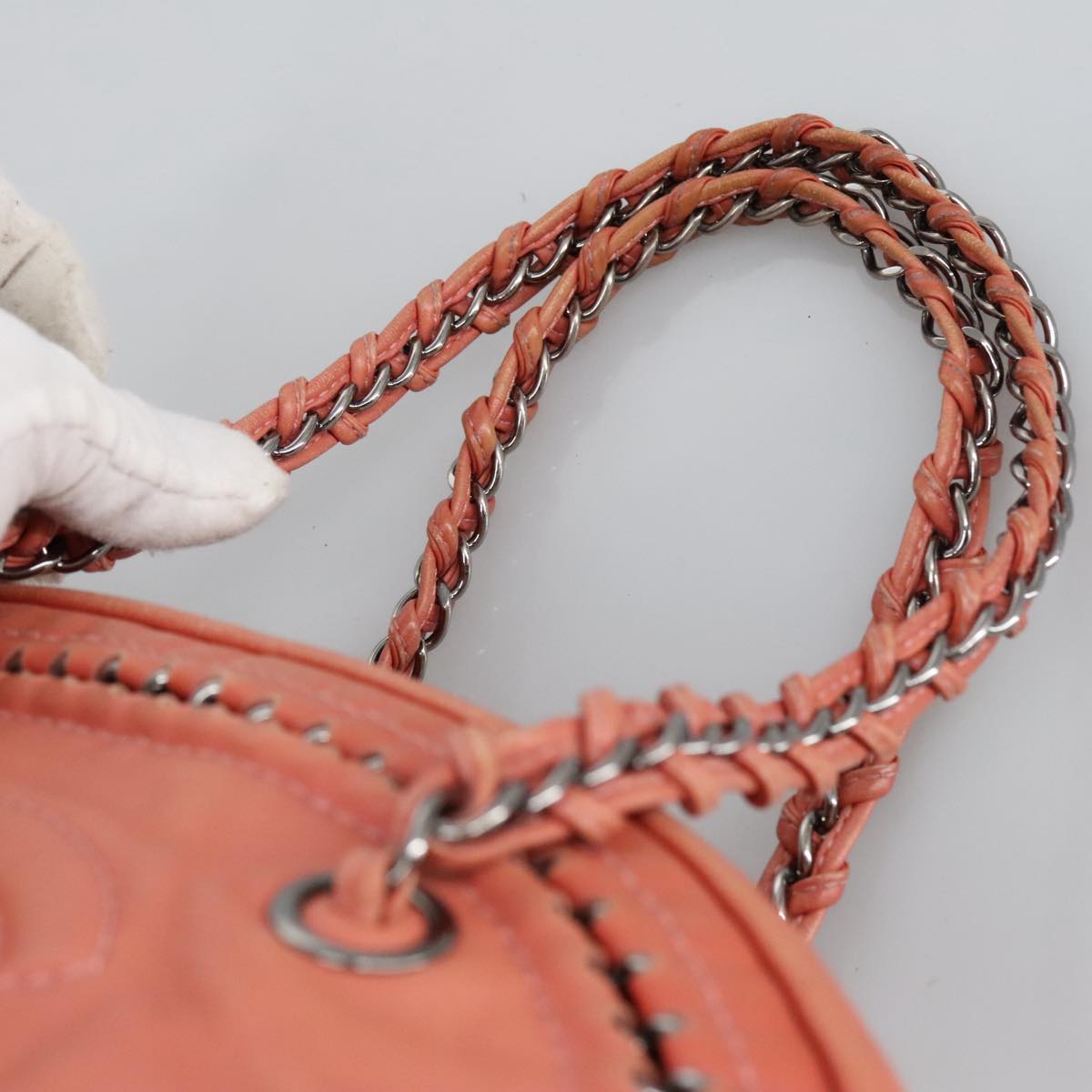 CHANEL COCO Mark Chain Hand Bag Leather Pink Silver CC ep6290