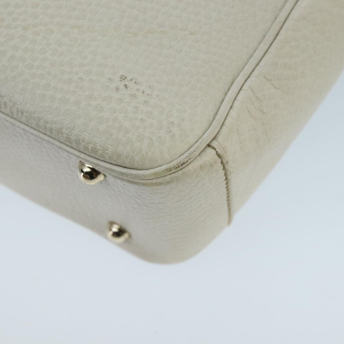 GUCCI Bamboo Hand Bag Leather White Gold 137381 ep6322