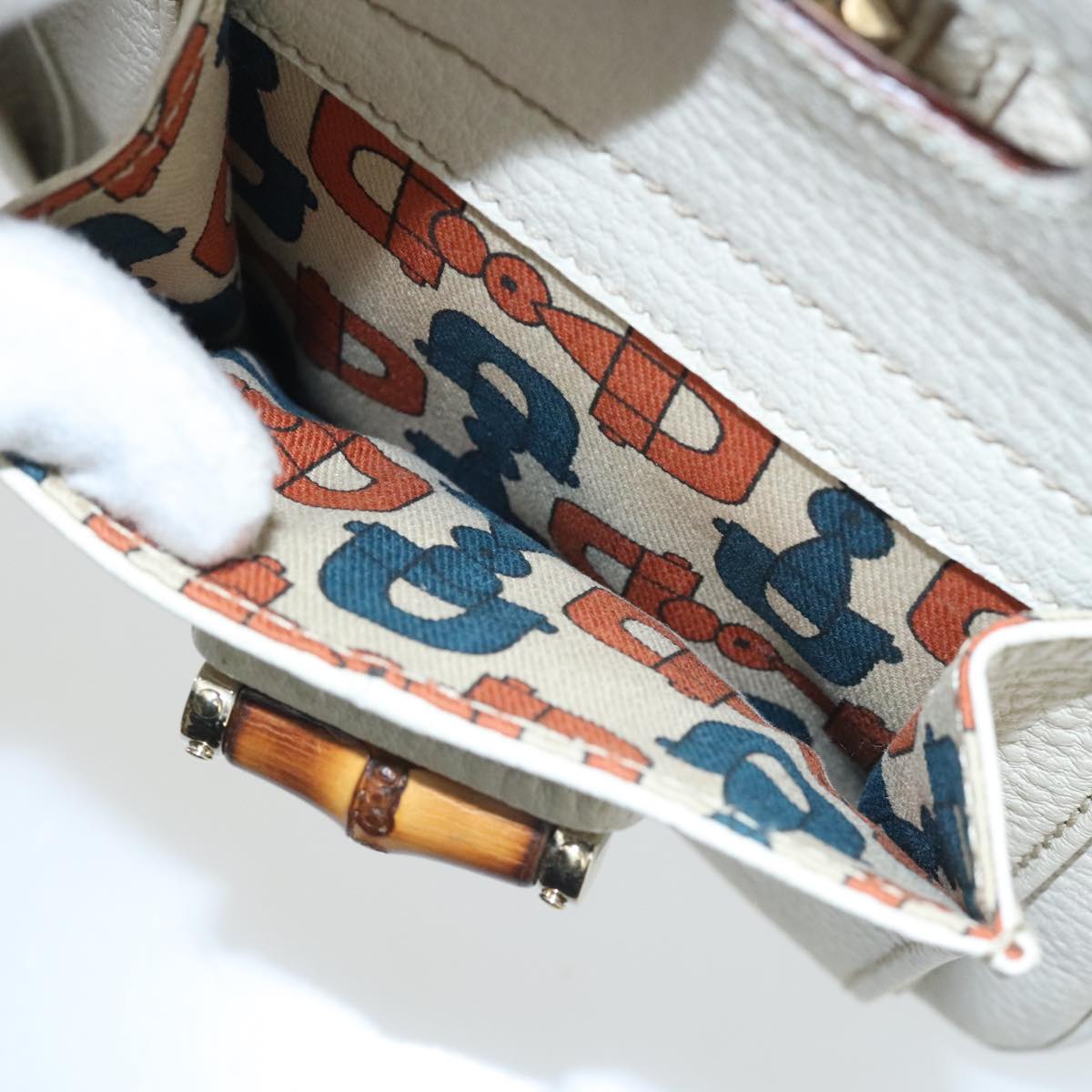 GUCCI Bamboo Hand Bag Leather White Gold 137381 ep6322